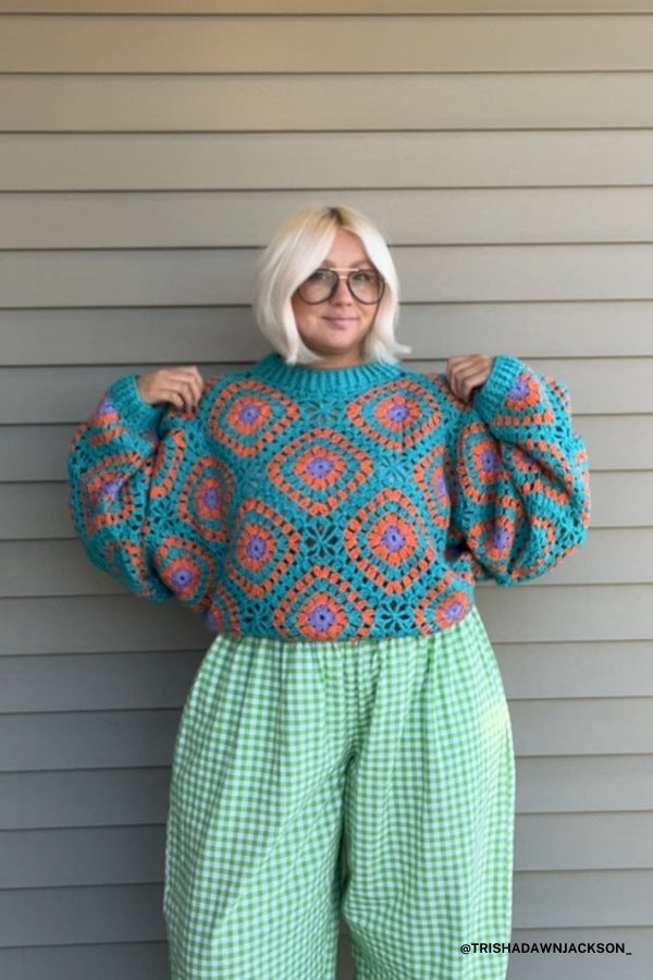 Made For Each Other Crochet Sweater - Teal Multi