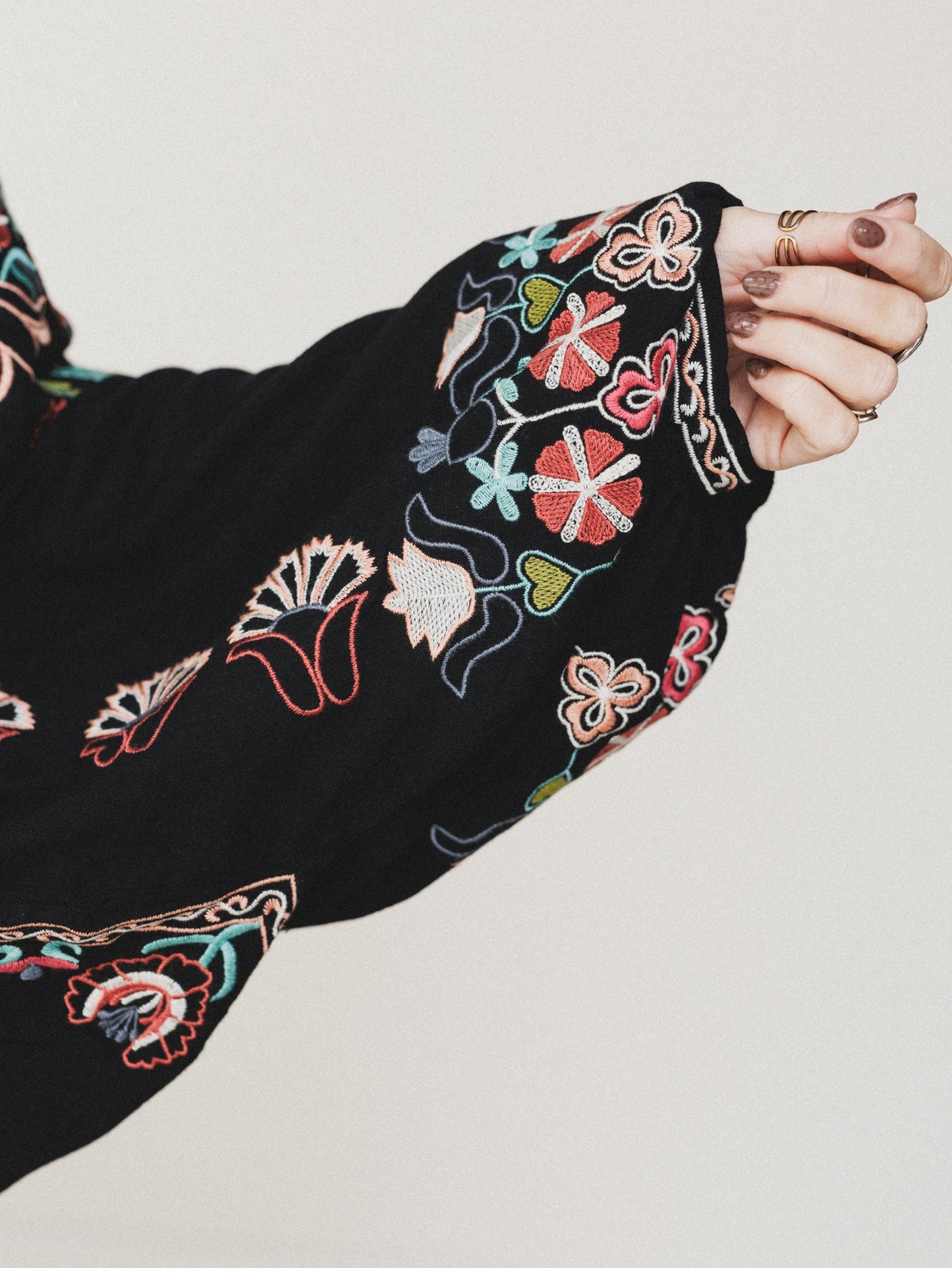 Frida Embroidered Dolman Sleeve Top - Black