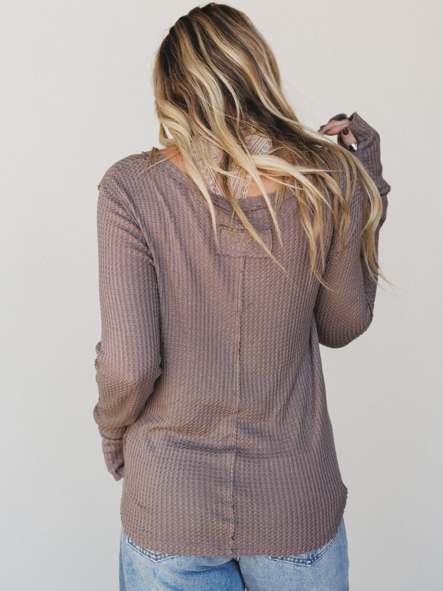 The Nest Jacqueline Waffle Long Sleeve Top - Mocha