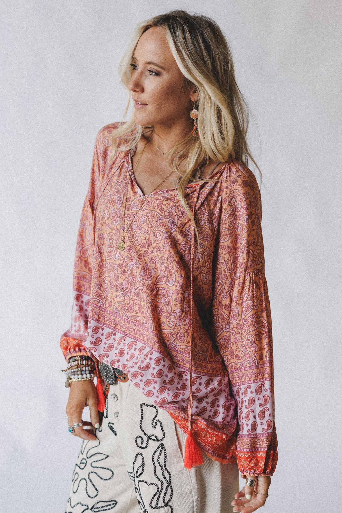The Nest Lani Border Print Top - Orange Border Print