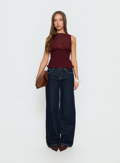 Fever Kiss Chiffon Ruched Top Wine