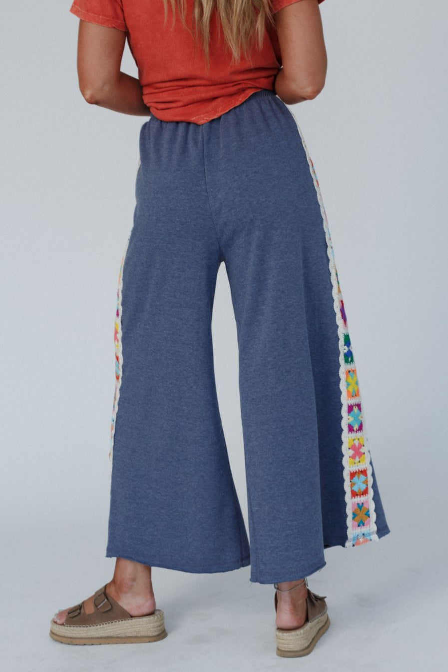 The Nest Love Seeker Crochet Panel Pants - Heather Navy