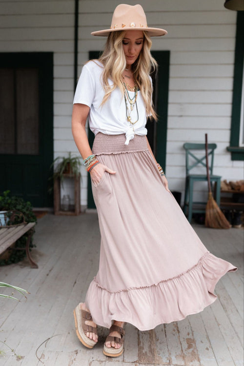The Nest Rustic Romance Smocked Maxi Skirt - Dark Mocha