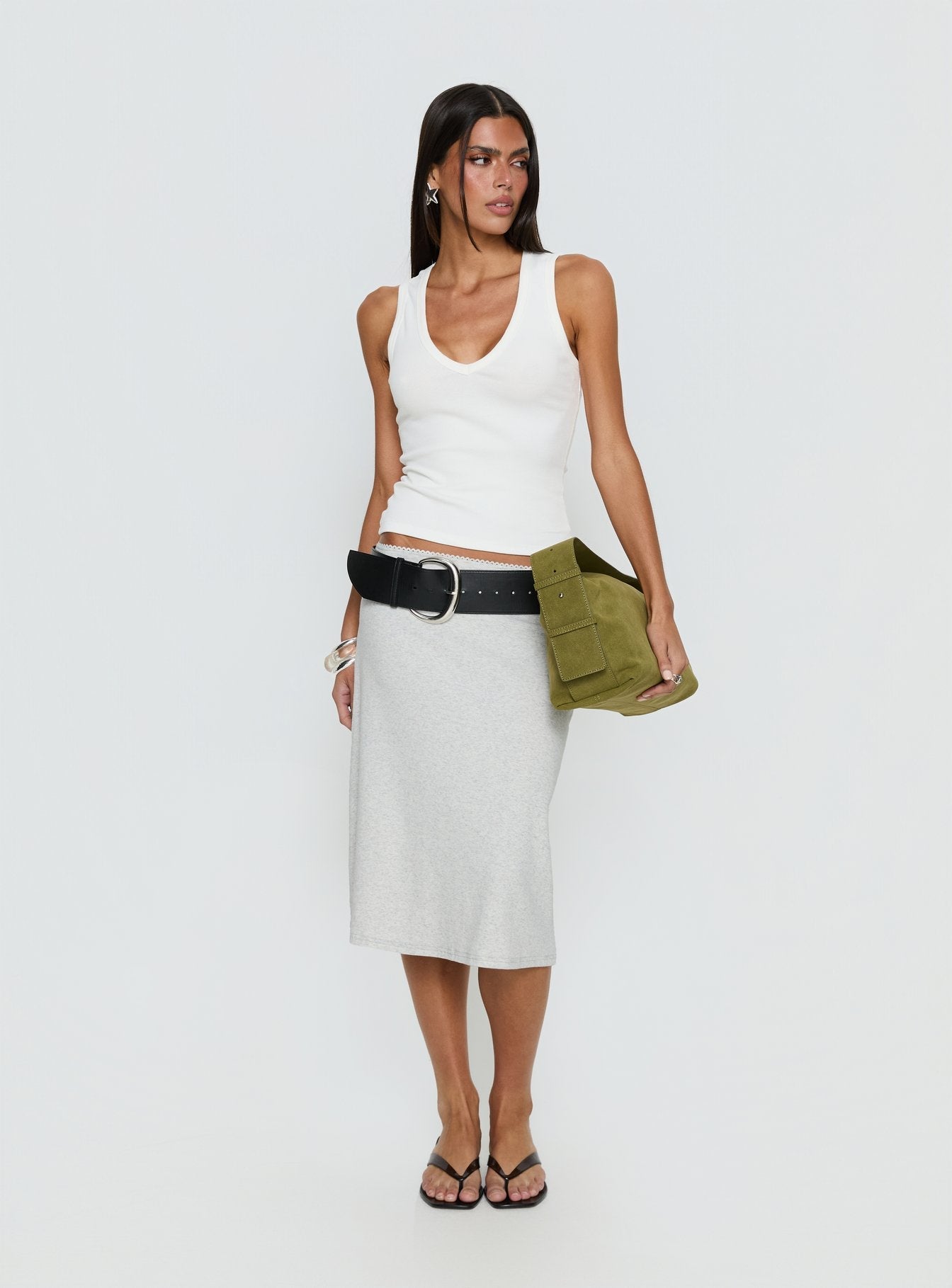 Baseline V Neck Rib Tank Top White