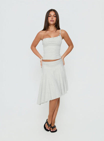 Mimmi One Shoulder Button Detail Top Grey
