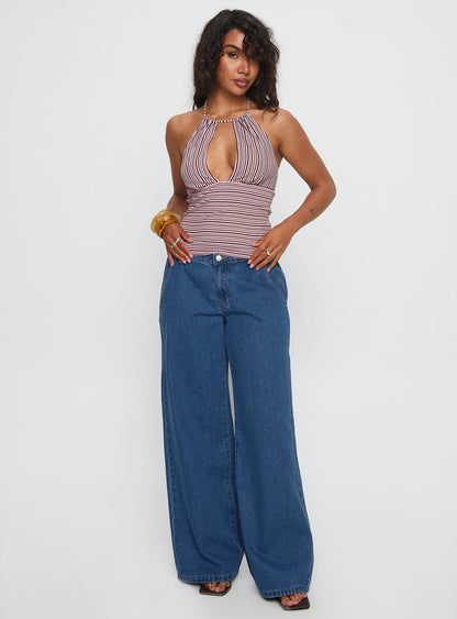 Sit In Silence Cut Out Top Purple Stripe