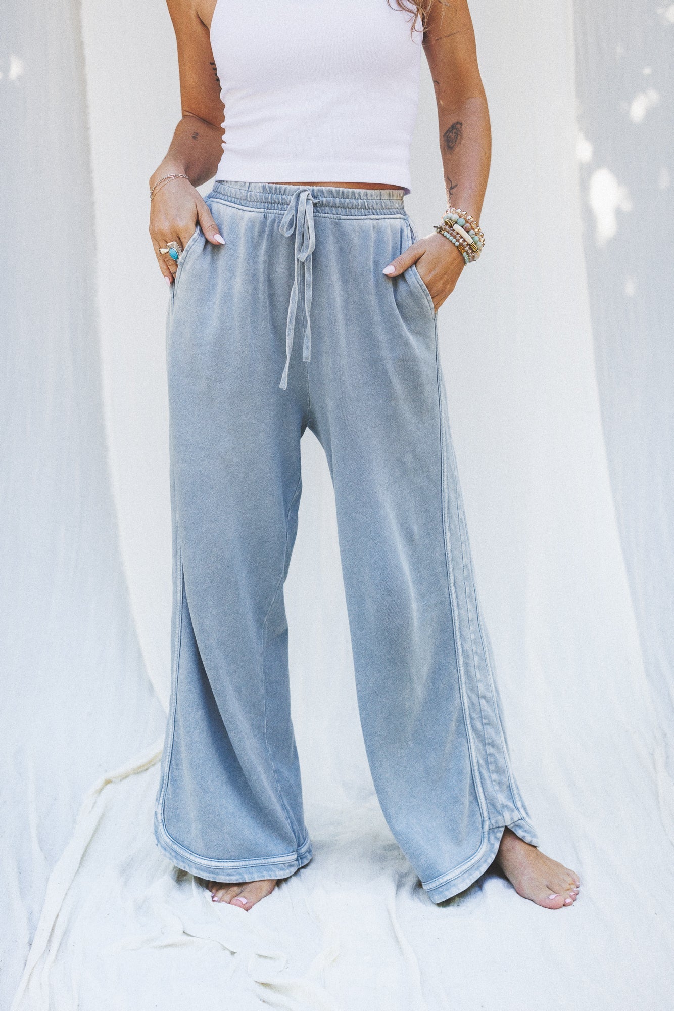 So Comfy Wide Leg Pant Cropped Length - Faded Blue