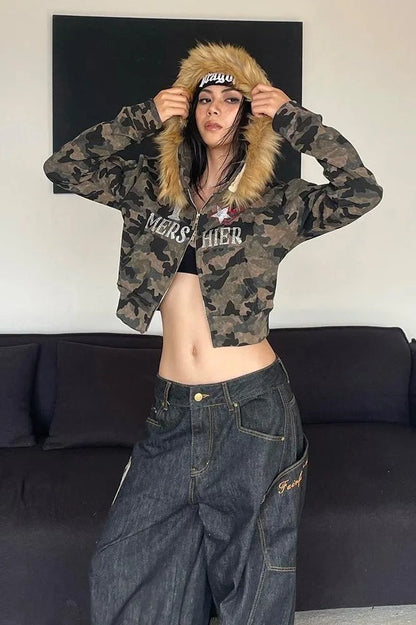 Camo Embroidered Zip Hoodie