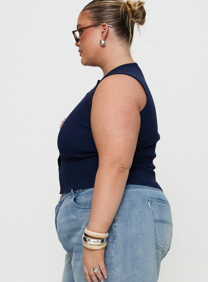 Suzu Sleeveless Knit Top Navy Curve