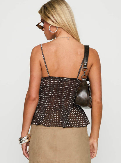 Zami Pleat Top Brown Polka Dot