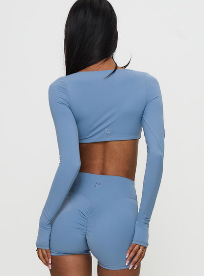 Set Point Active Square Neck Long Sleeve Top Blue