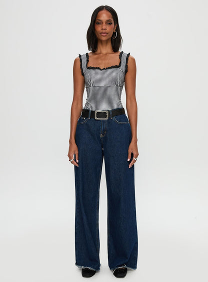 Trustfund Lace Trim Bodysuit Black / White Check