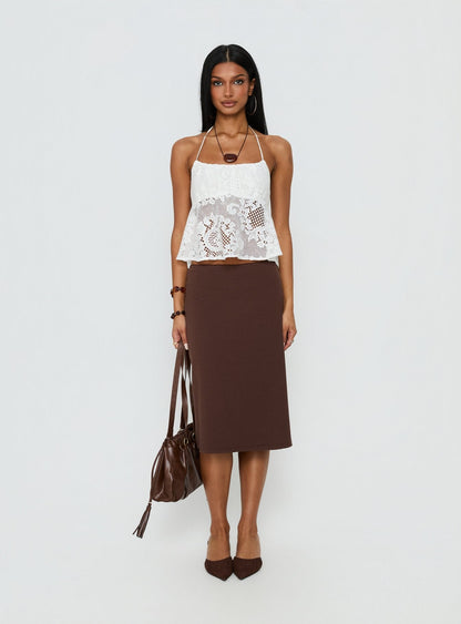 Solenne Sheer Crochet Lace Top White