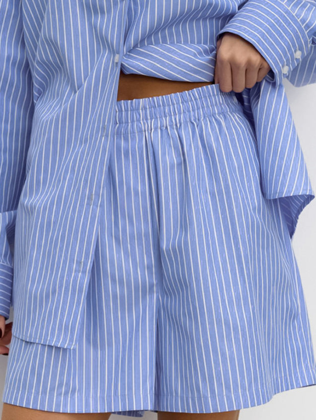 Chic Striped Cotton Casual Set  Blouse