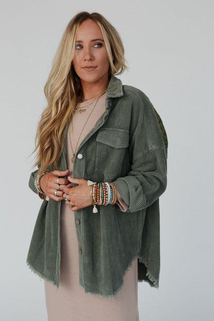 Gardener Embroidered Button Down Top - Olive