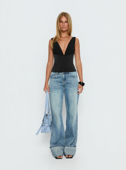Briannah Contrast Corset Top Black