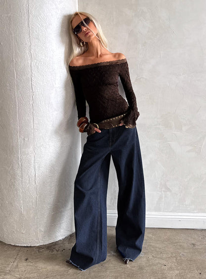 Mochapella Off The Shoulder Top Brown
