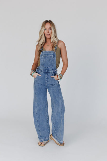 Perfect Throwback Wide Leg Overalls - Light Denim