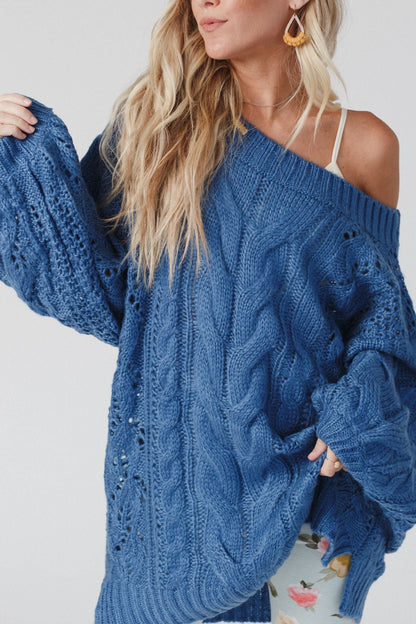 Golden Hour Bubble Sleeve Sweater Dress - Blue