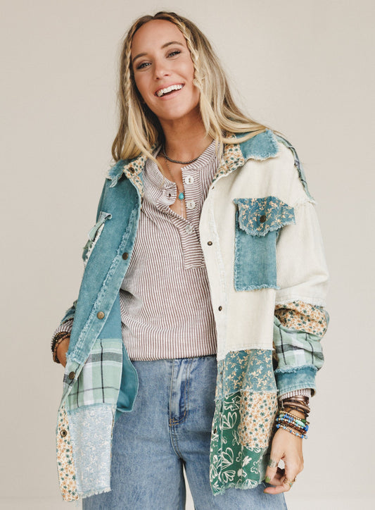 Flower Mountains Button Down Top - Sage