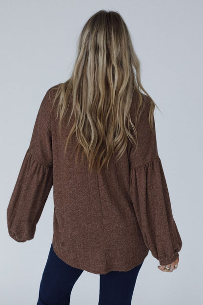 The Nest Sweet Heart Balloon Sleeve Knit Sweater - Mocha