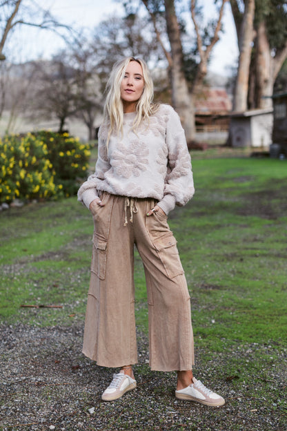 Game On Cargo Wide Leg Pant - Latte