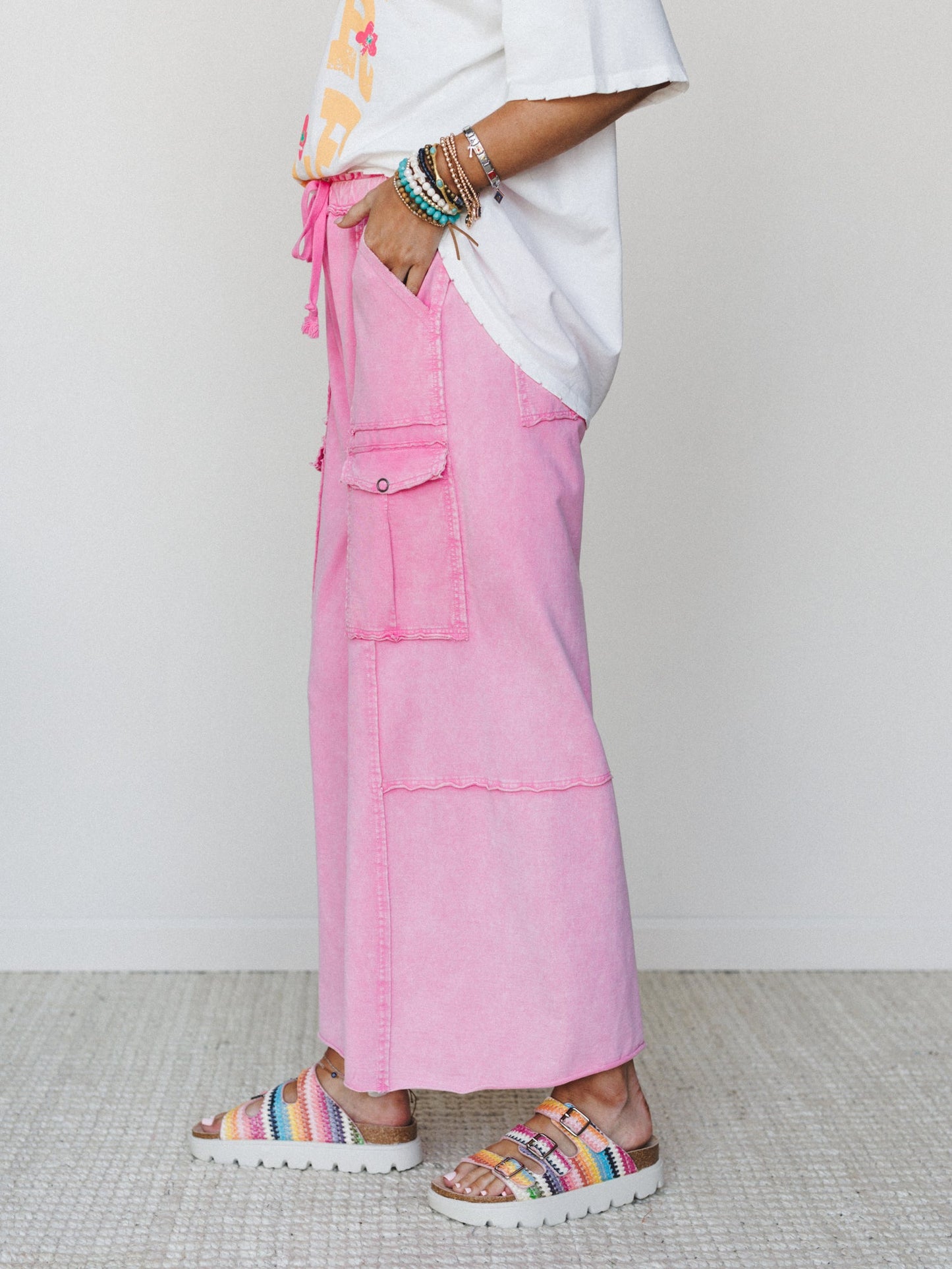 Game On Cargo Wide Leg Pant - Pink