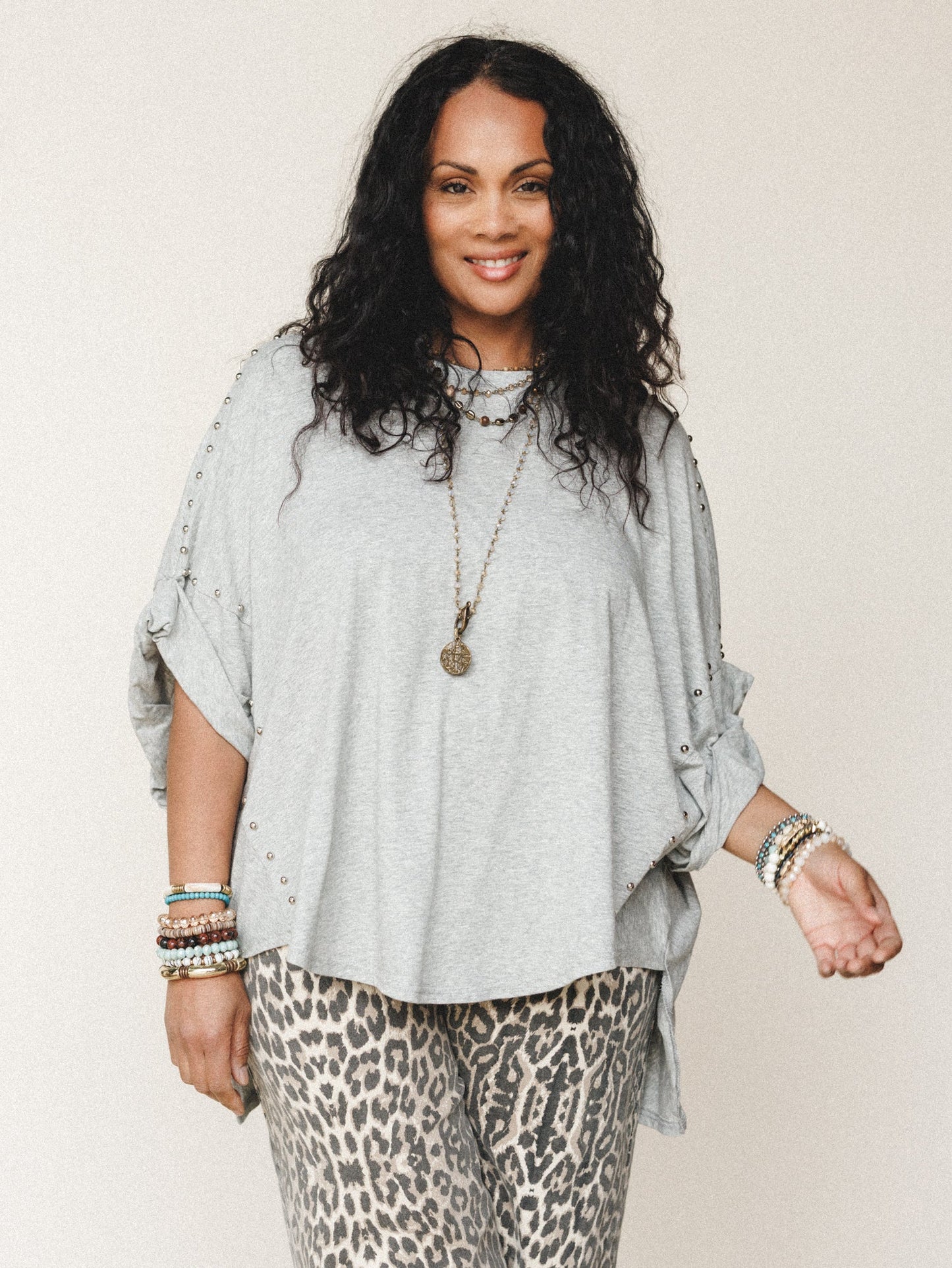 Tomcat Studded High Low Top - Heather Gray