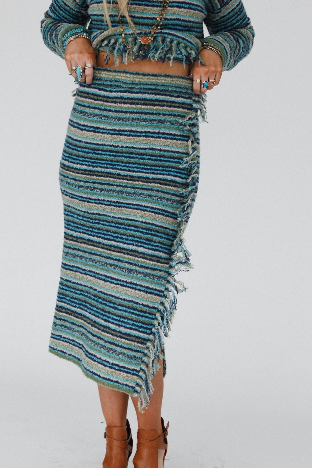 Ellis Fringe Midi Skirt - Teal