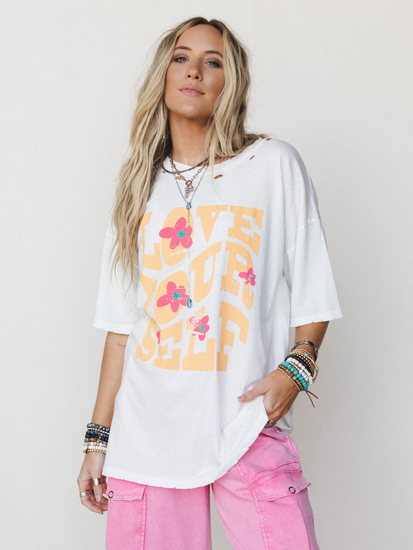 Big Love Distressed Graphic Tee - Ivory