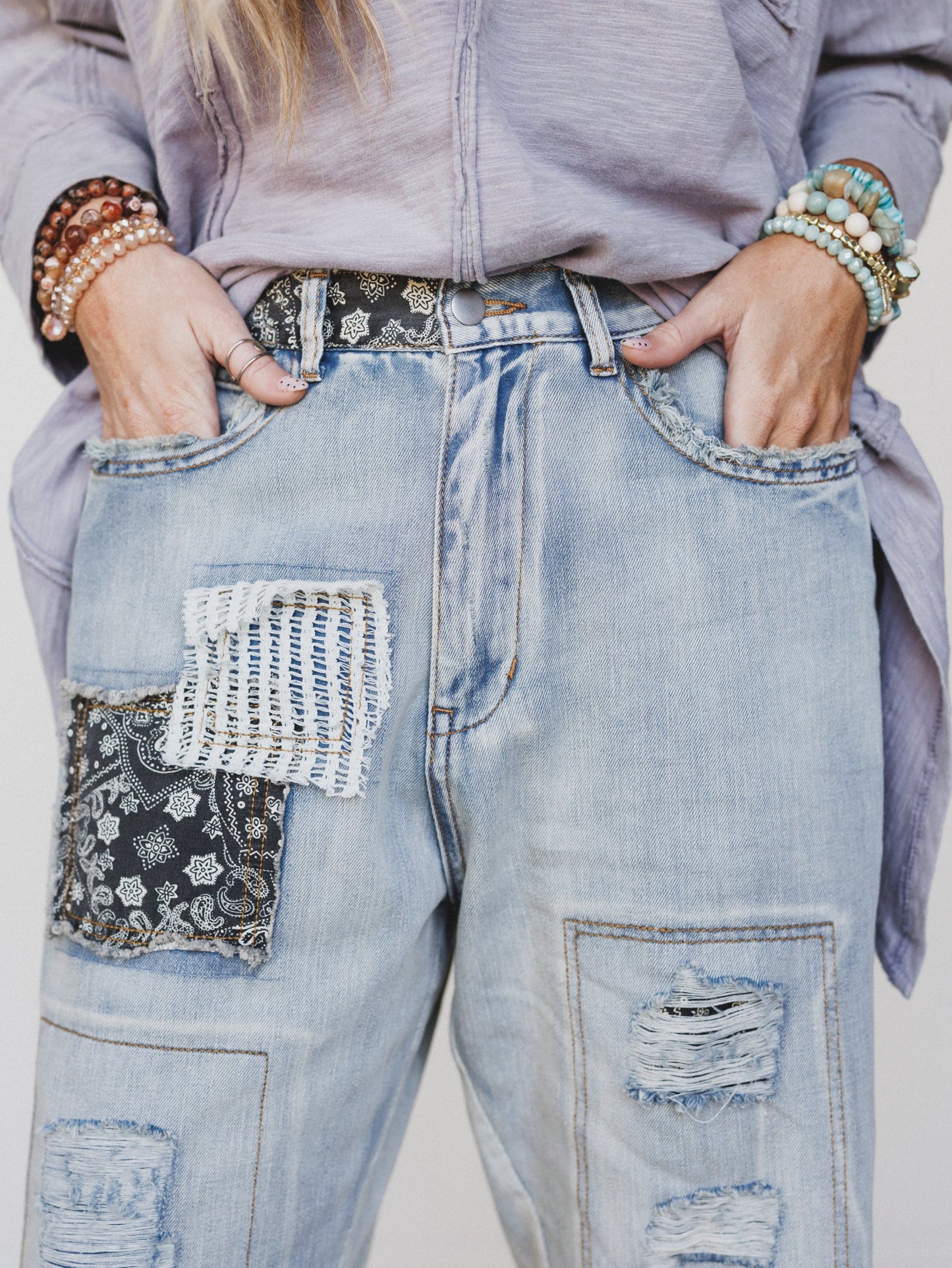 Offshore Patchwork Detail Pants - Denim
