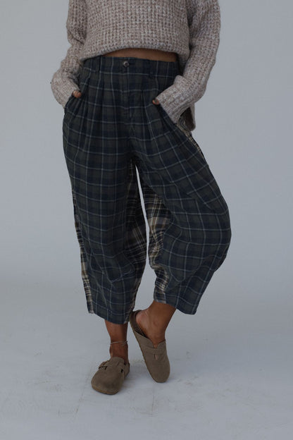 Mystic Plaid Wide Leg Pants - Navy
