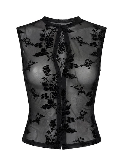 Kelira Keyhole Cutout Sheer Top Black