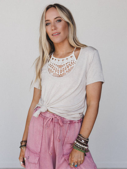 Scoop Neck Bralette Tee - Heather Oatmeal