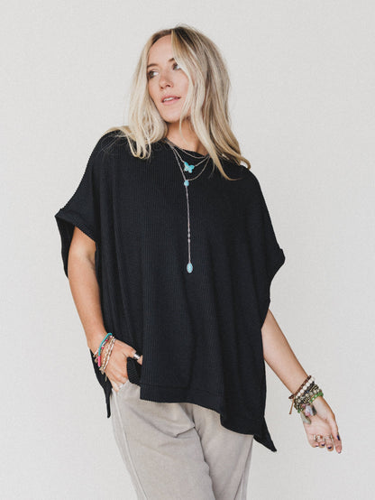 The Nest Moon Glow Texture Knit Top - Black
