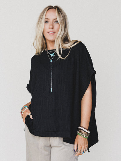 The Nest Moon Glow Texture Knit Top - Black