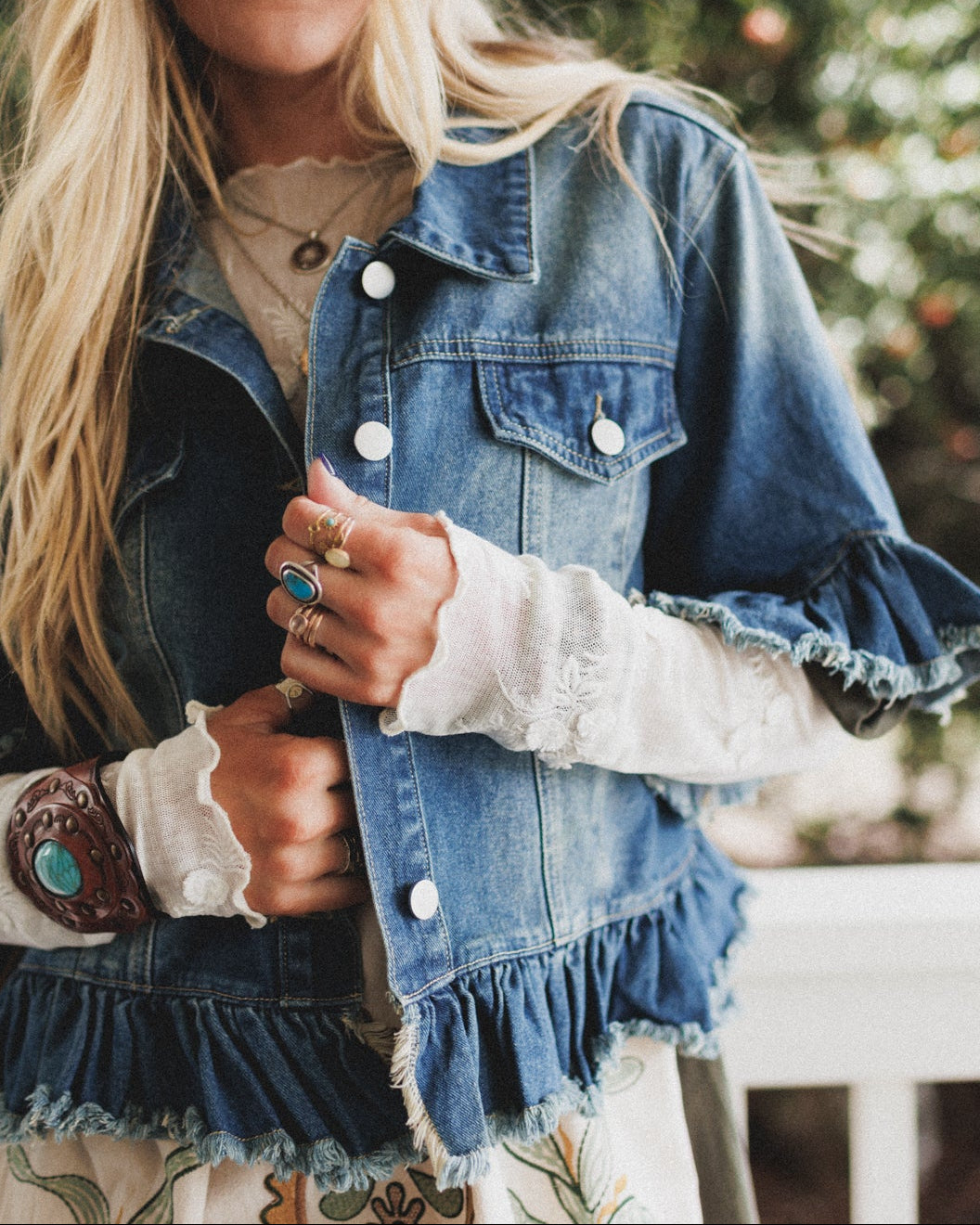 Scottie Ruffle Denim Jacket - Blue