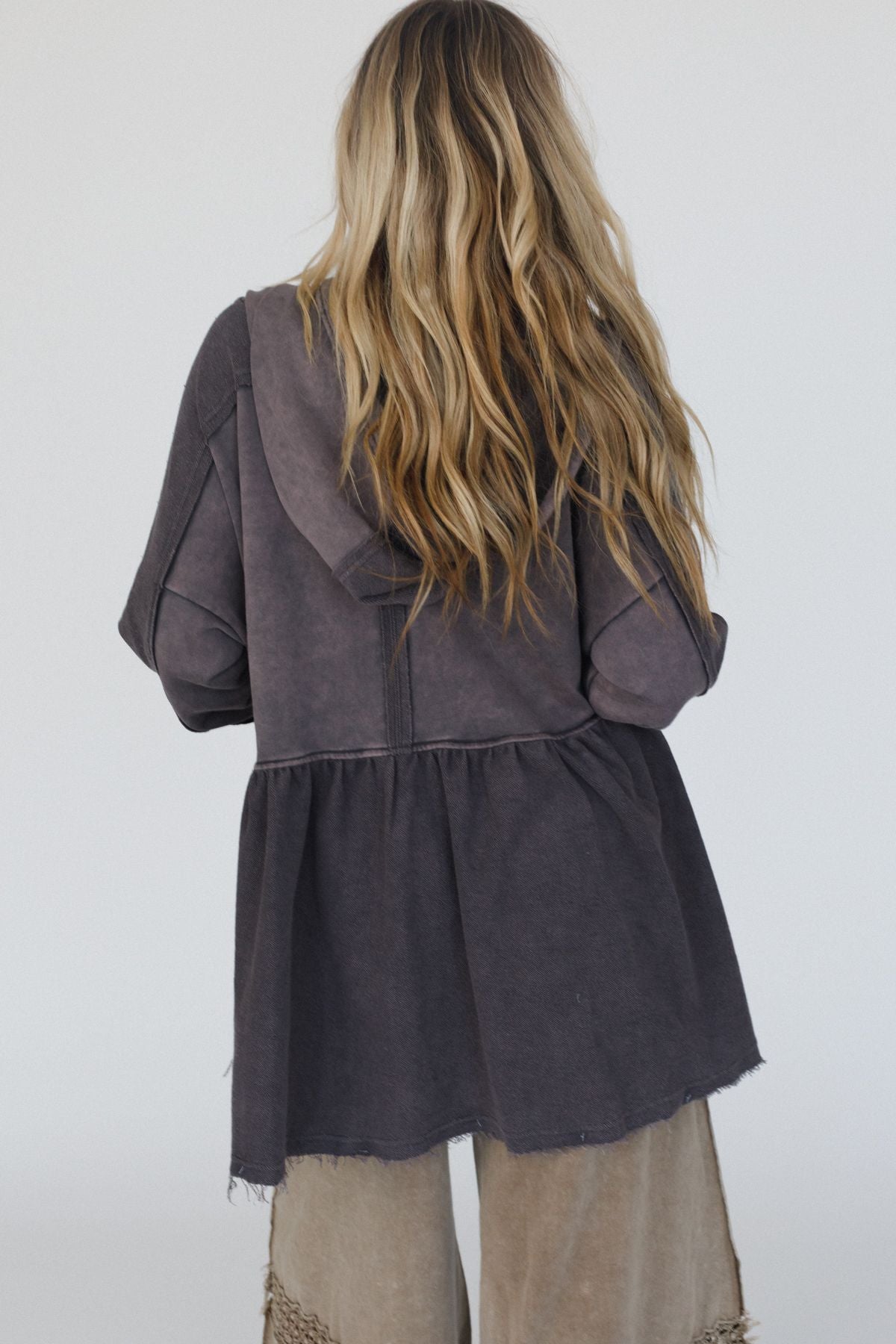 Annie Zip Up Hoodie Shacket - Gray