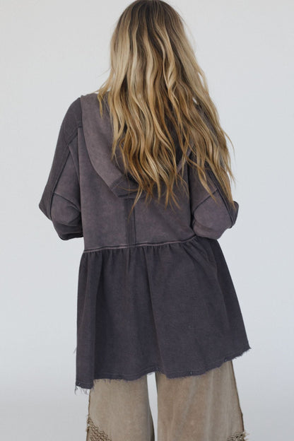 Annie Zip Up Hoodie Shacket - Gray