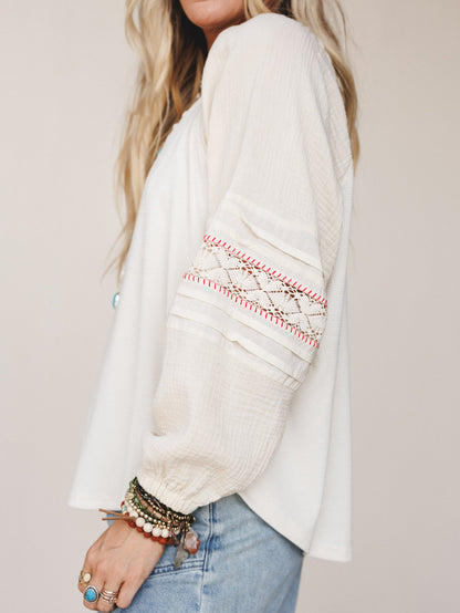 Poppy Fields Embroidered Top - Natural