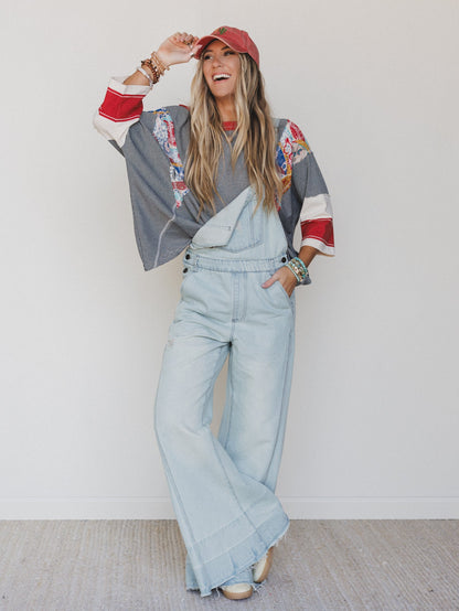 Milly Distressed Hem Wide Leg Overall - Denim