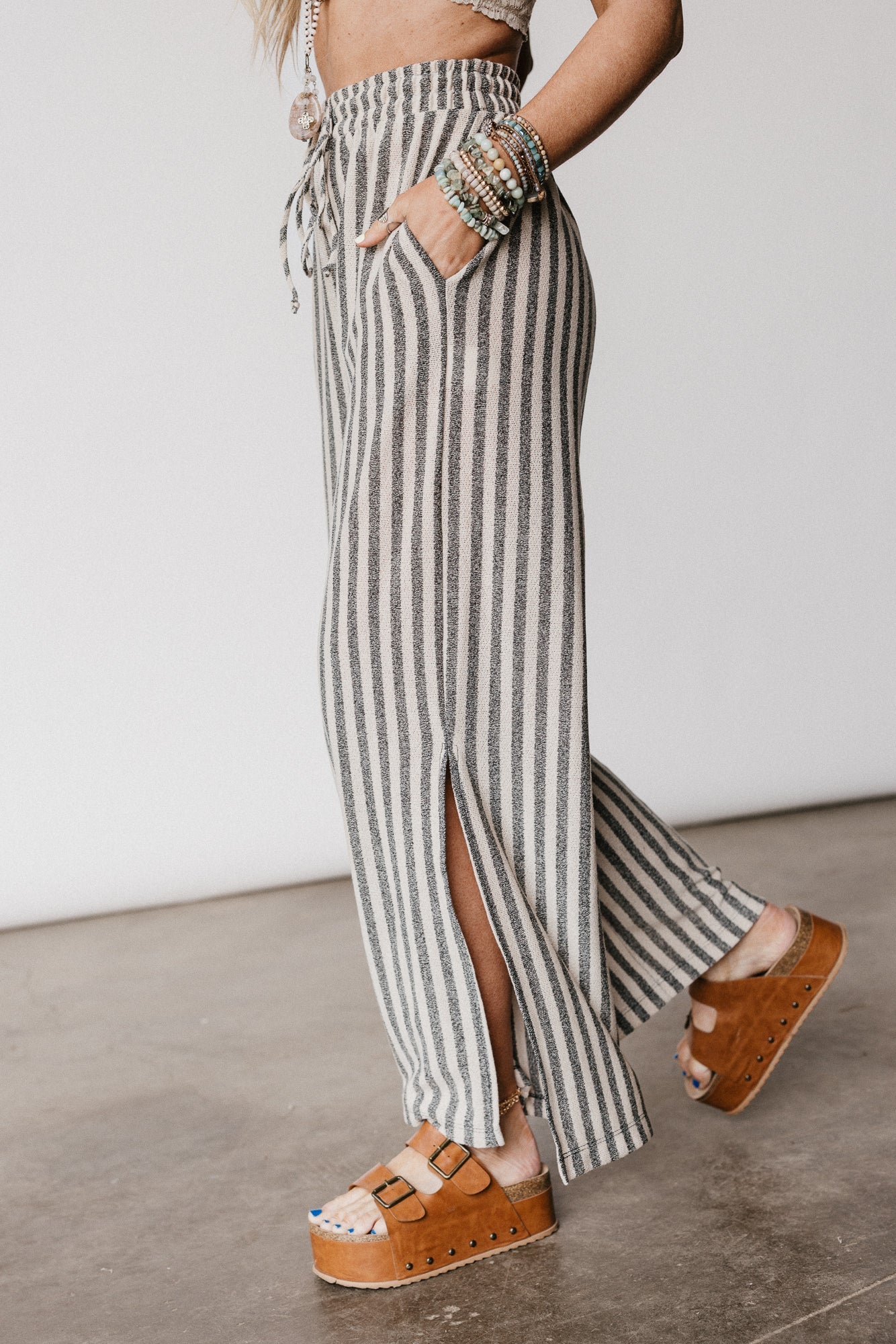 The Nest Ibiza Breeze Drawstring Pants - Taupe Black