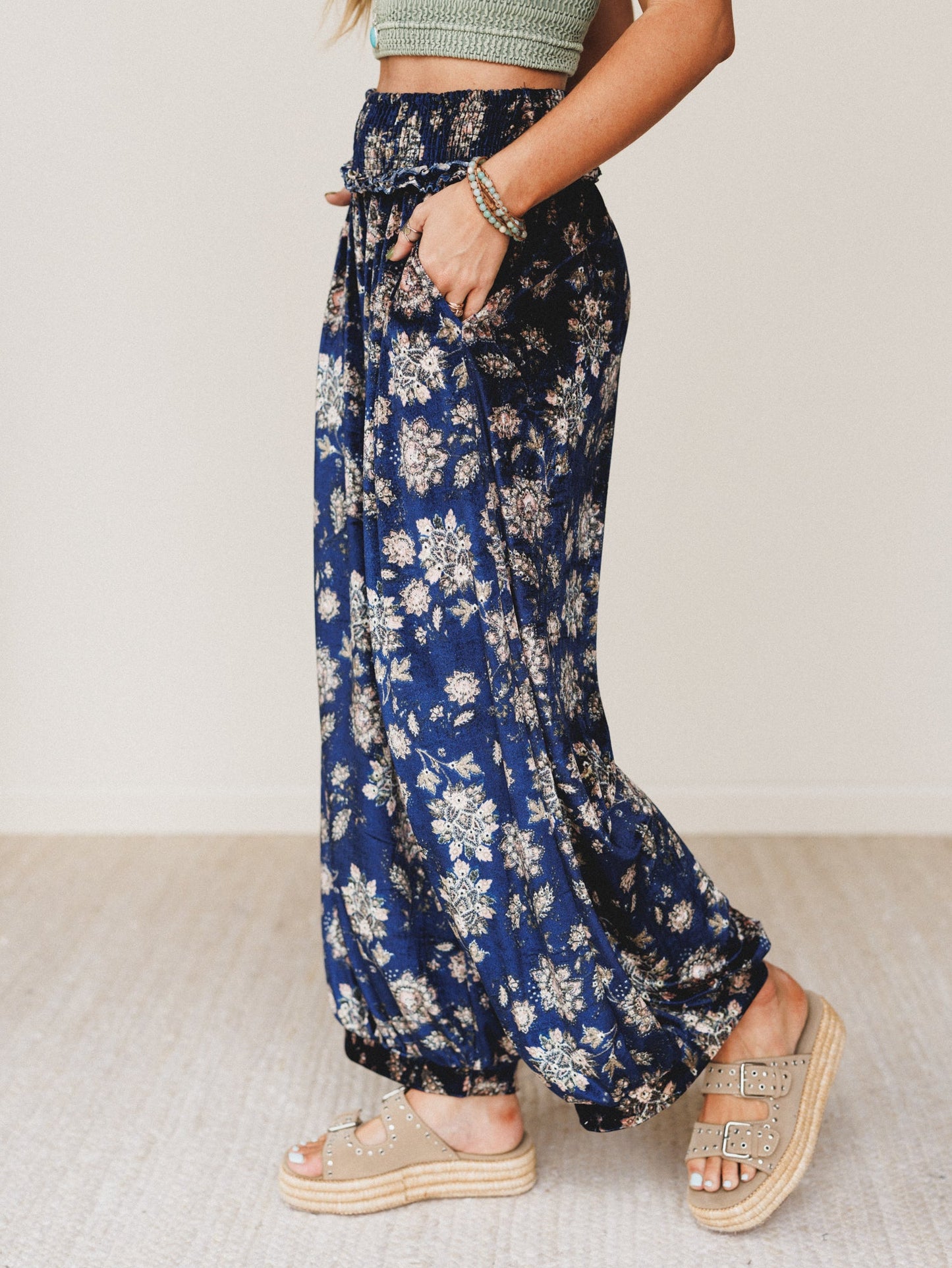 The Nest Gather Together Velvet Wide Leg Pants - Navy