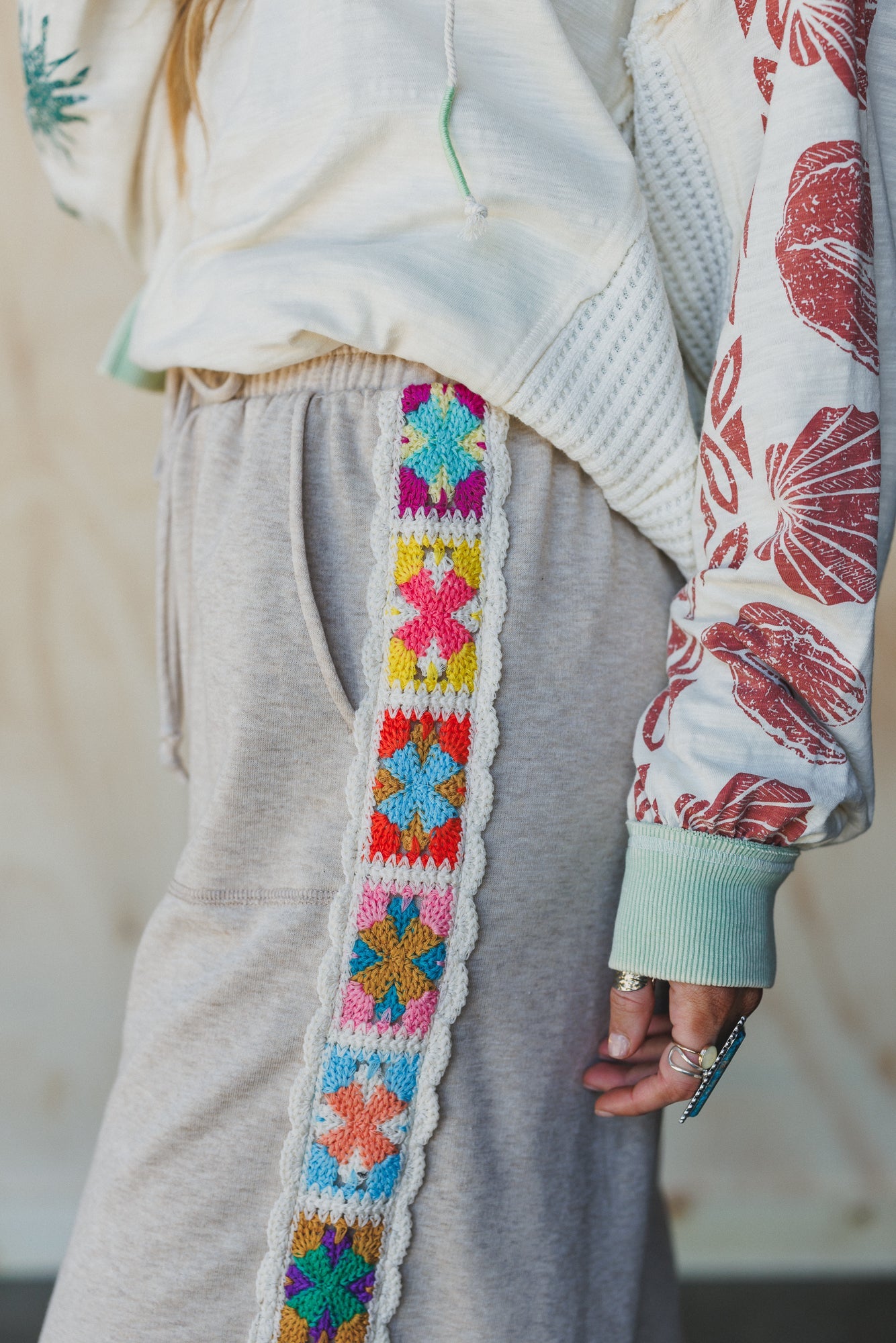 The Nest Love Seeker Crochet Panel Pants - Oatmeal