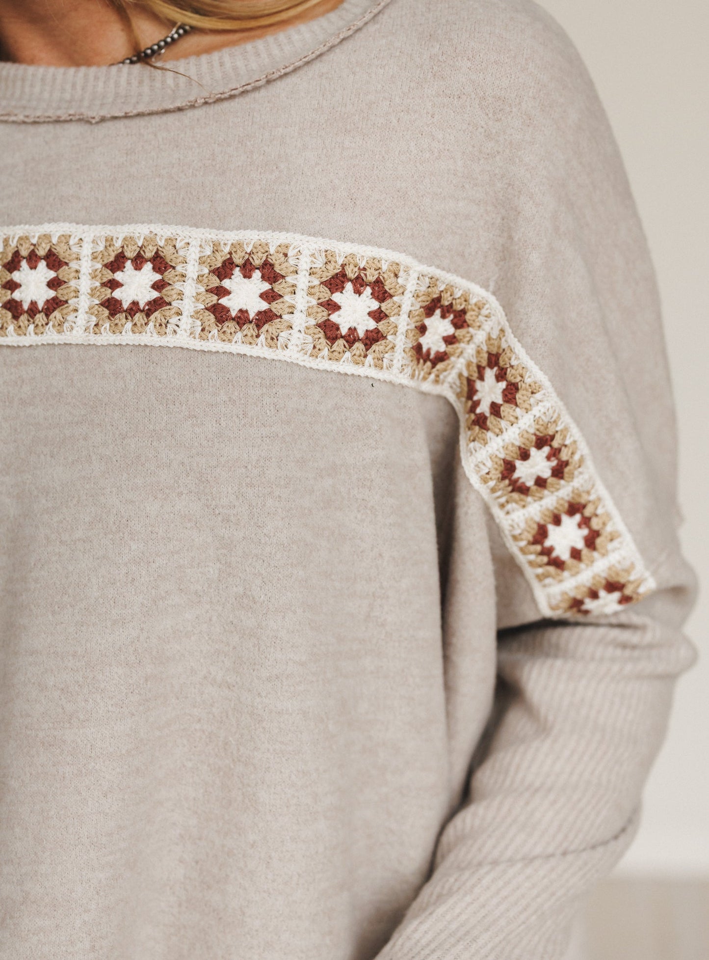 The Nest Cozy Up Crochet Top - Taupe