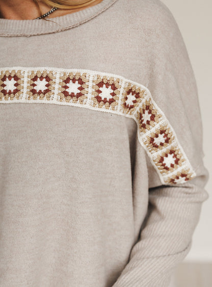 The Nest Cozy Up Crochet Top - Taupe