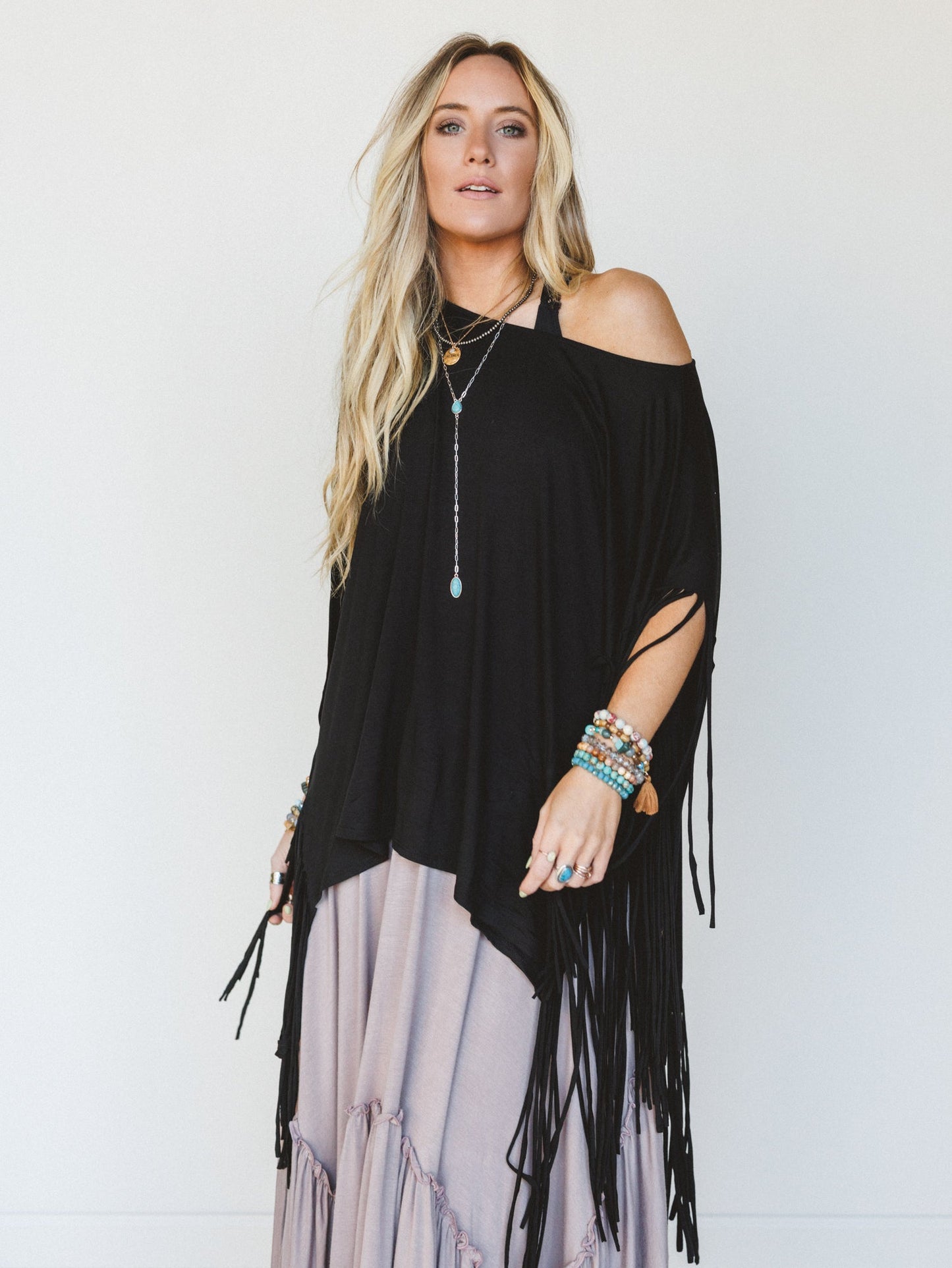 The Nest Showstopper Fringe Top - Black