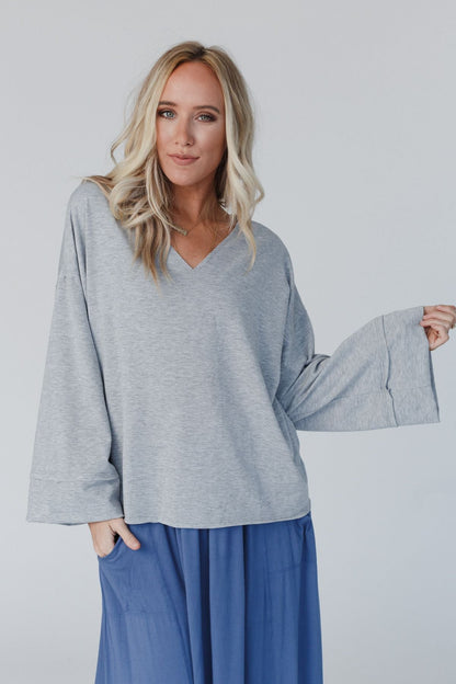 The Nest Love It V Neckline Sweater Top - Heather Gray