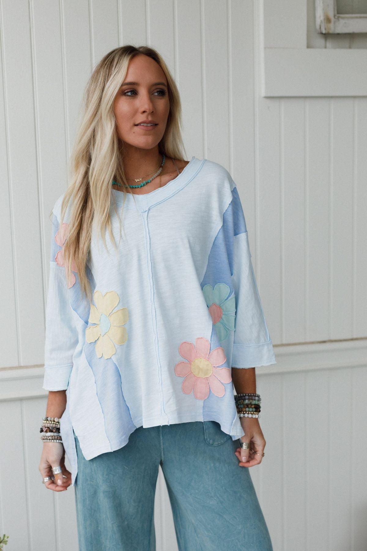 Chasing Bliss Flower Patch Top - Blue