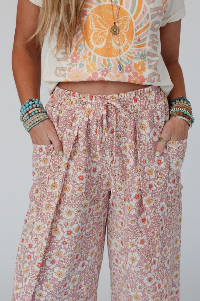 The Nest Stasia Printed Drawstring Tulip Pants - Rose